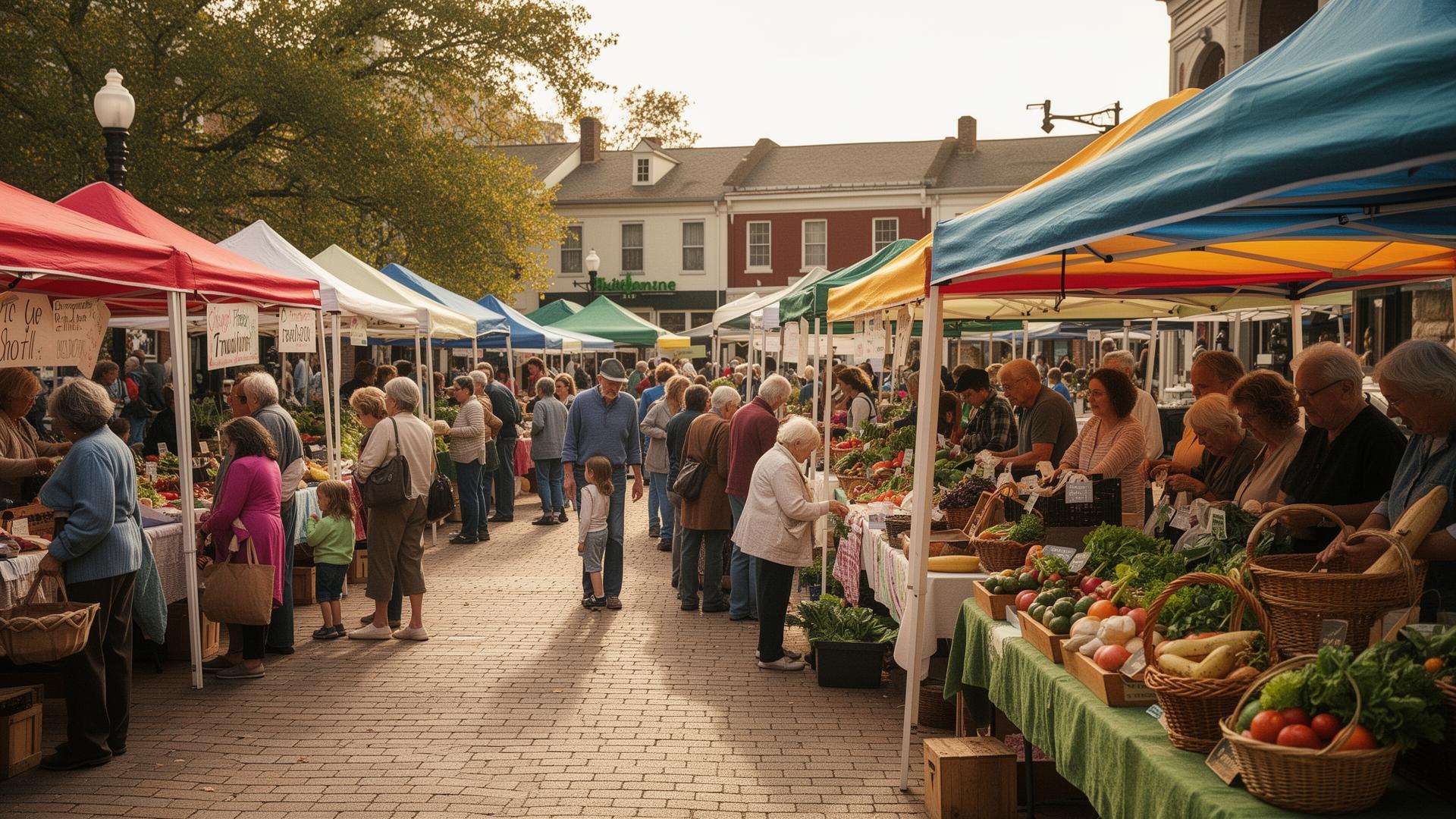 Community farmers market on a town square